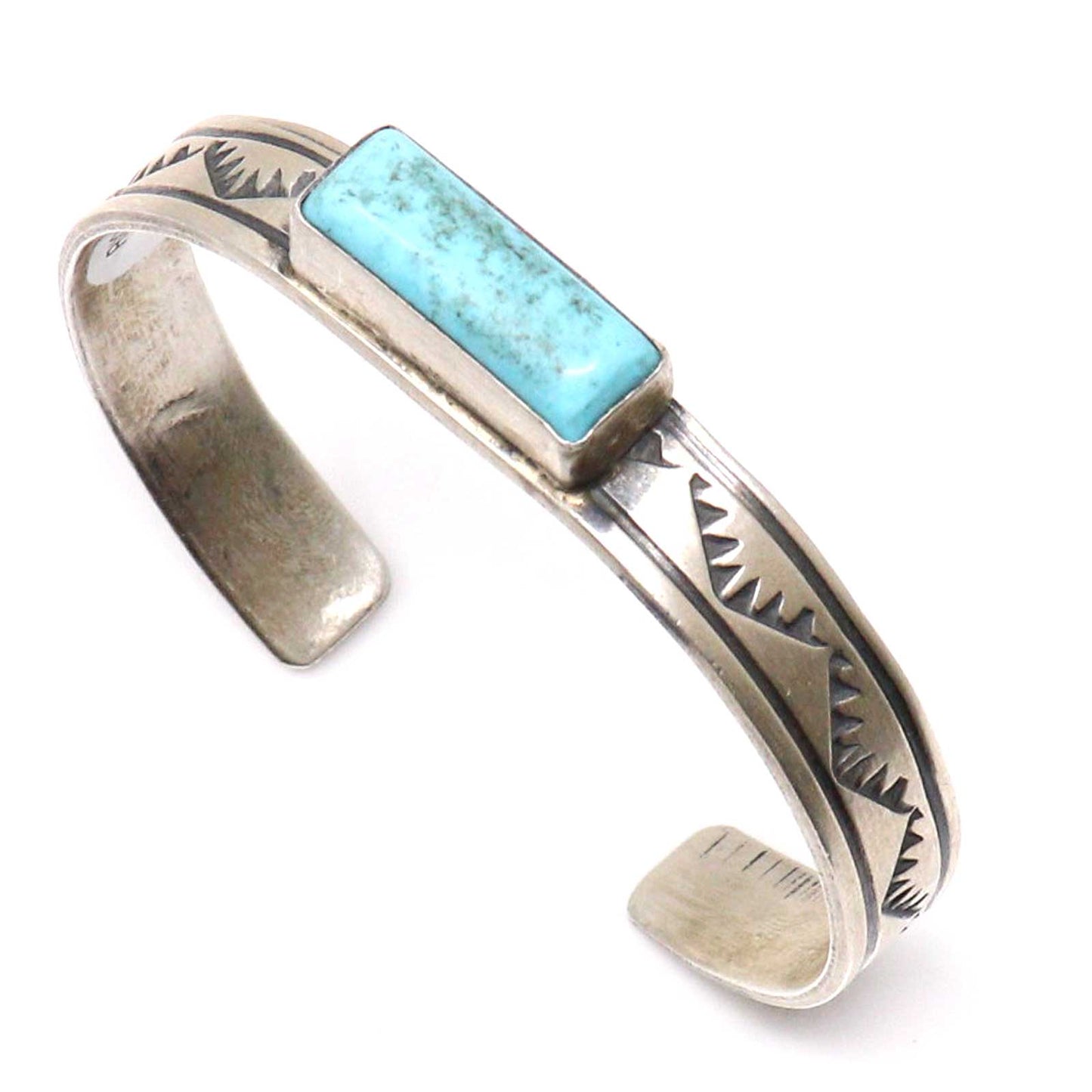 Stamped Sterling Silver Bracelet Featuring a Single Kingman  Stone