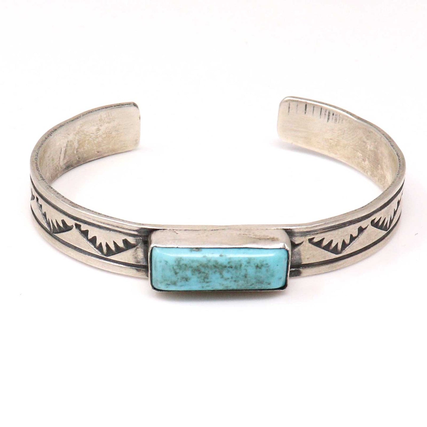 Stamped Sterling Silver Bracelet Featuring a Single Kingman  Stone