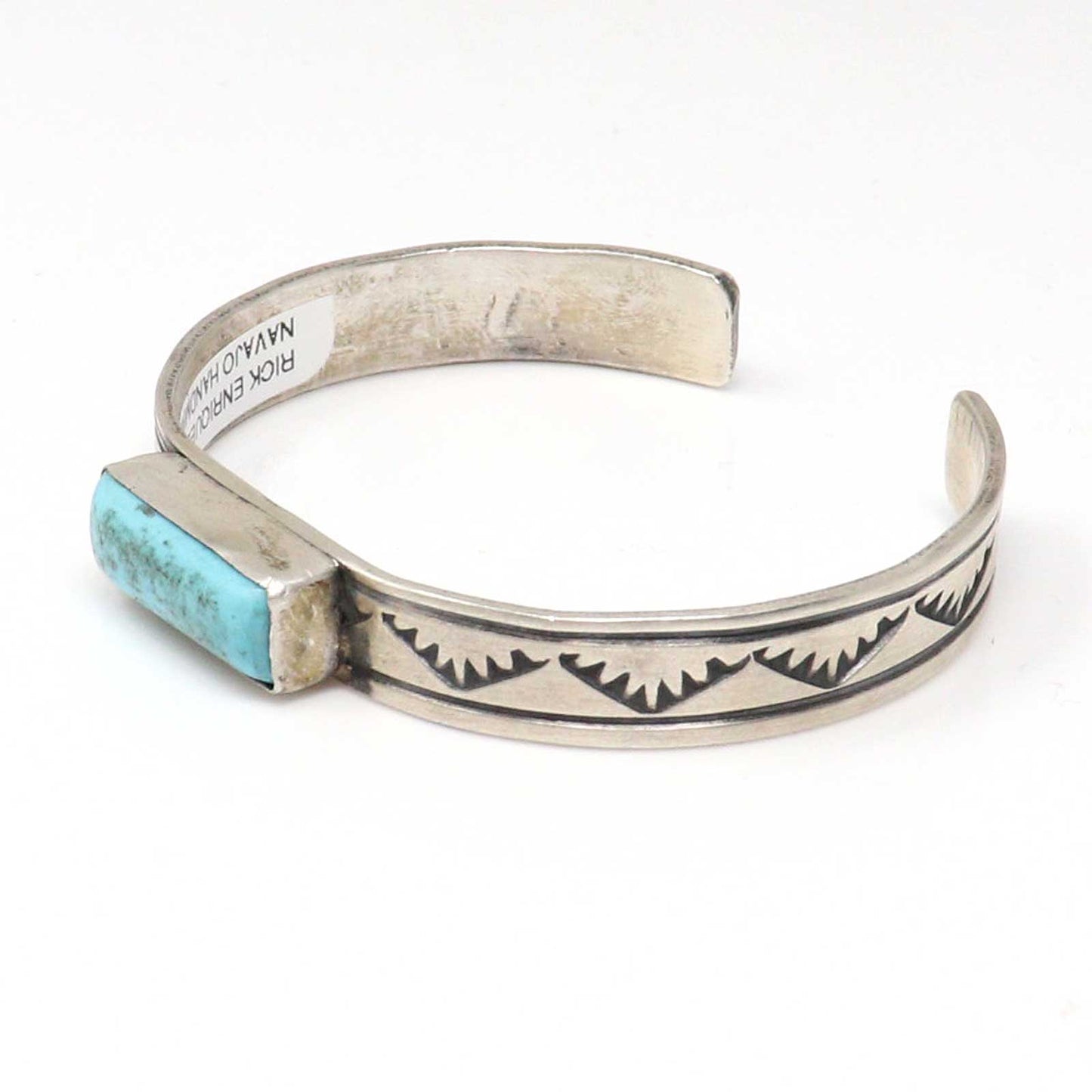 Stamped Sterling Silver Bracelet Featuring a Single Kingman  Stone