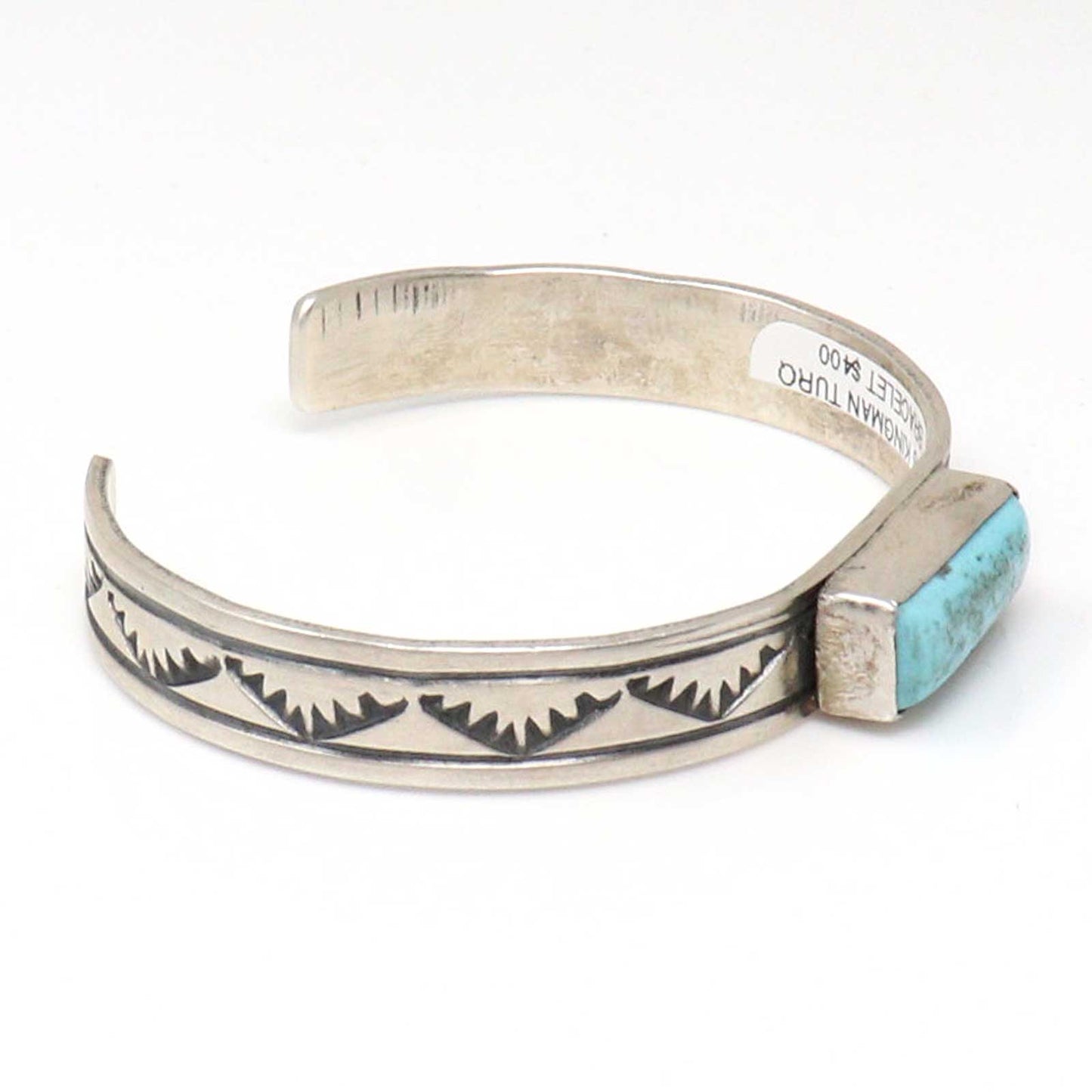 Stamped Sterling Silver Bracelet Featuring a Single Kingman  Stone