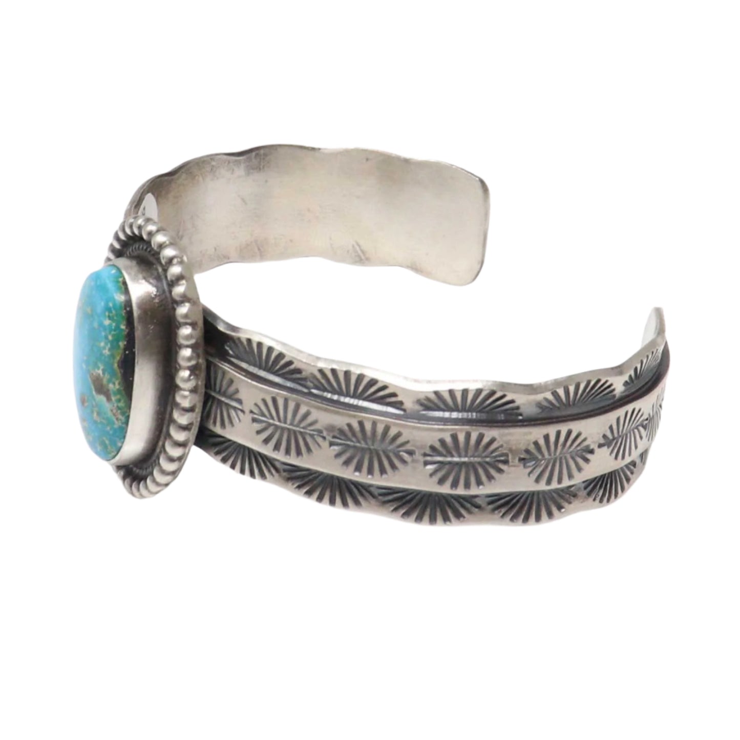 Stamped  Silver Bracelet Featuring Sonoran Gold Turquoise