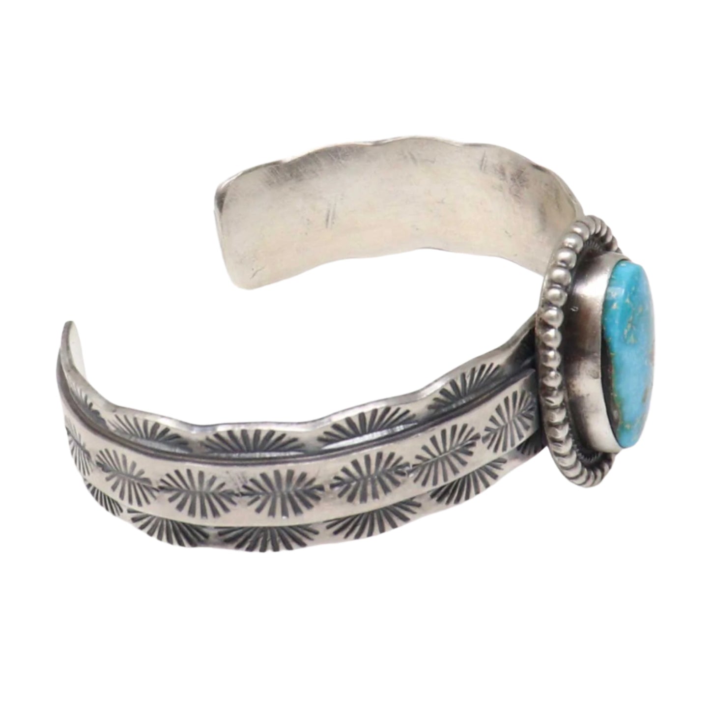 Stamped  Silver Bracelet Featuring Sonoran Gold Turquoise