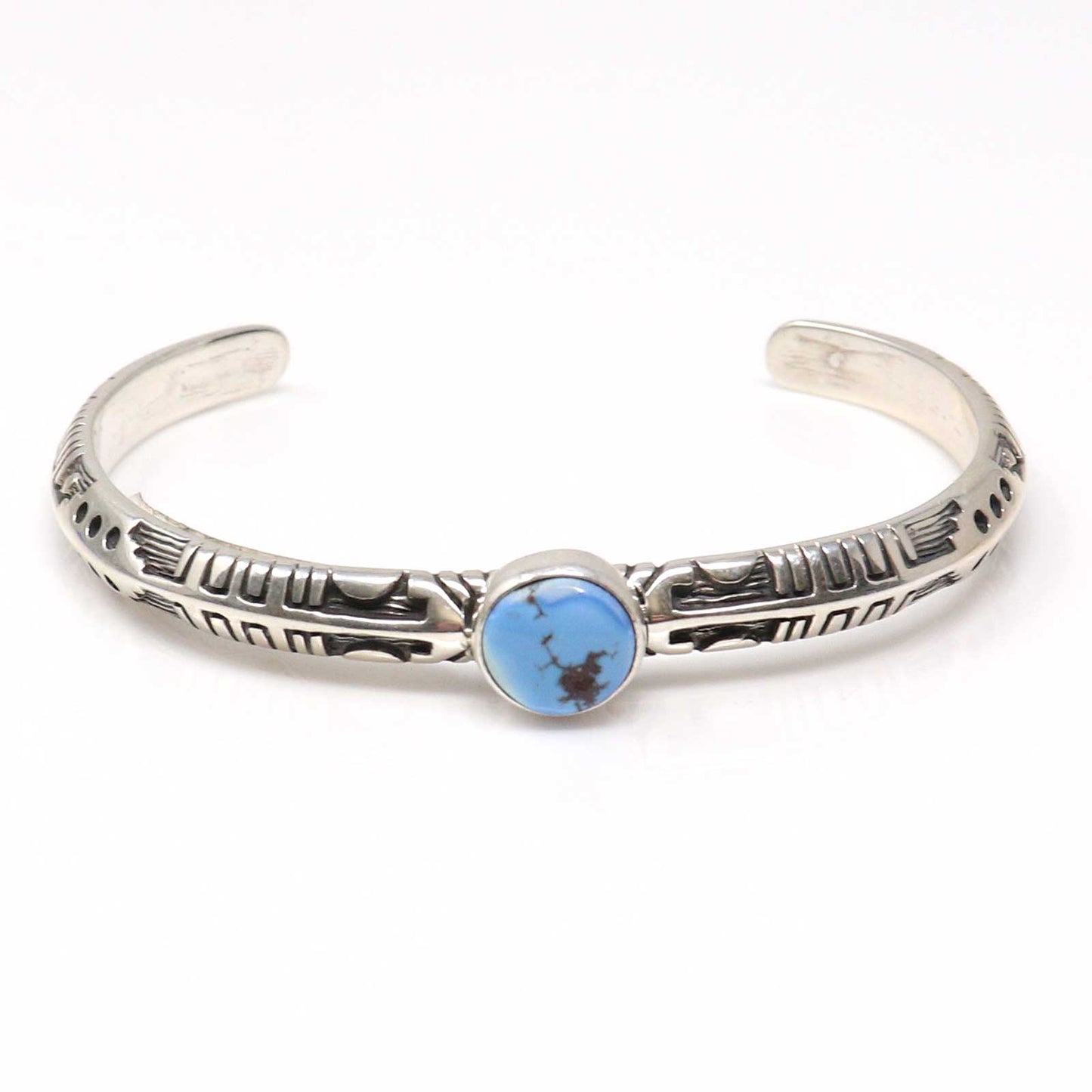 Sculpted Silver Bracelet Featuring a Single Golden Hills Stone