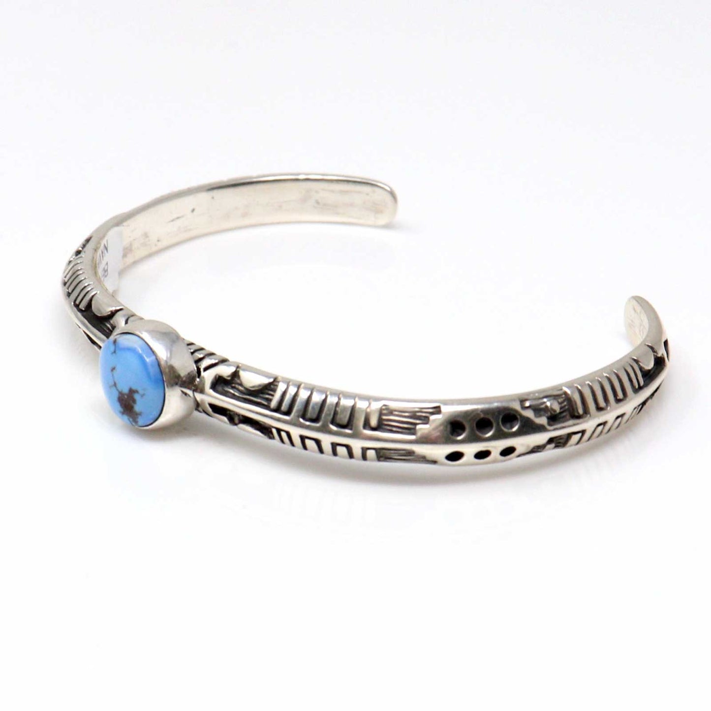 Sculpted Silver Bracelet Featuring a Single Golden Hills Stone