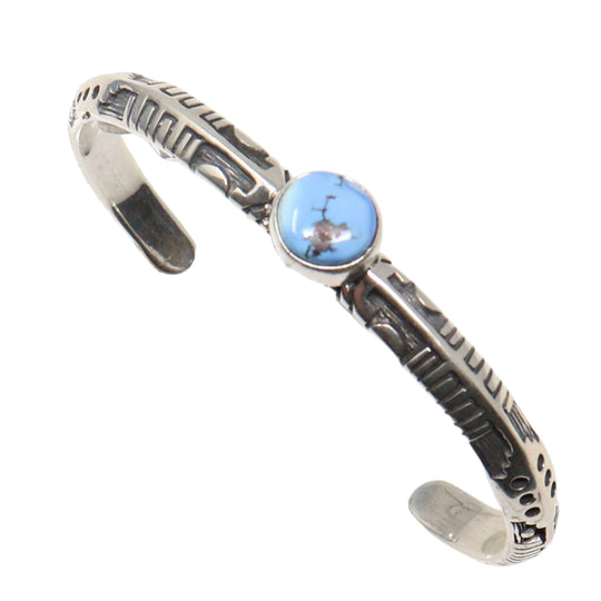 Sculpted Silver Bracelet Featuring a Single Golden Hills Stone