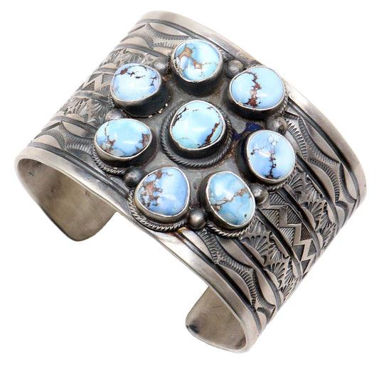 Stamped Silver Bracelet Featuring Golden Hills Turquoise