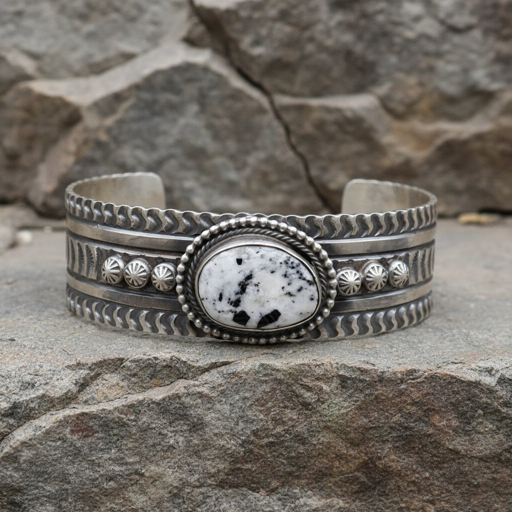 Sterling Silver White Buffalo Bracelet by Tillie John