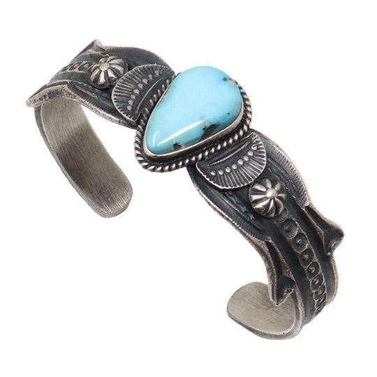 Stamped Silver Bracelet With Blue Ridge Turquoise by Kevin Billah