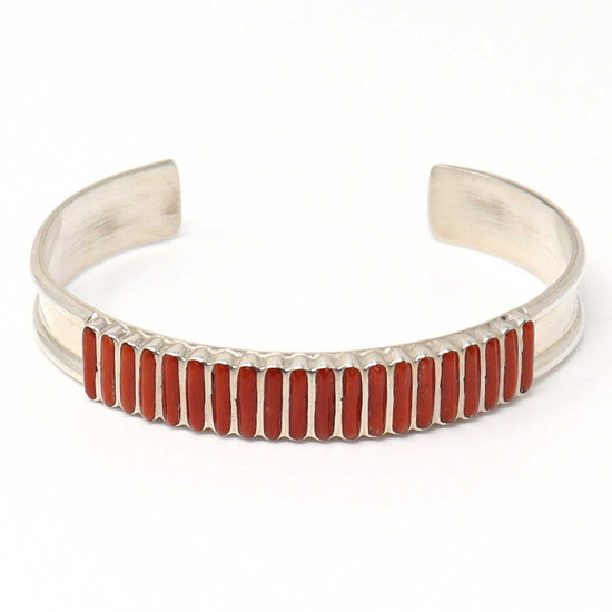 Load image into Gallery viewer, Zuni Coral Inlay Bracelet by L Shekya
