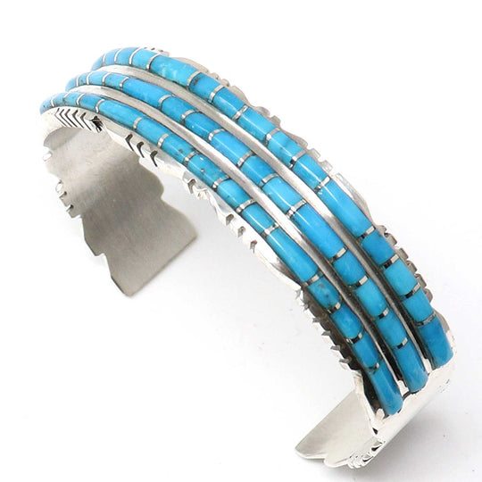 Three Row Sleeping Beauty Turquoise Inlay Bracelet by Lalio