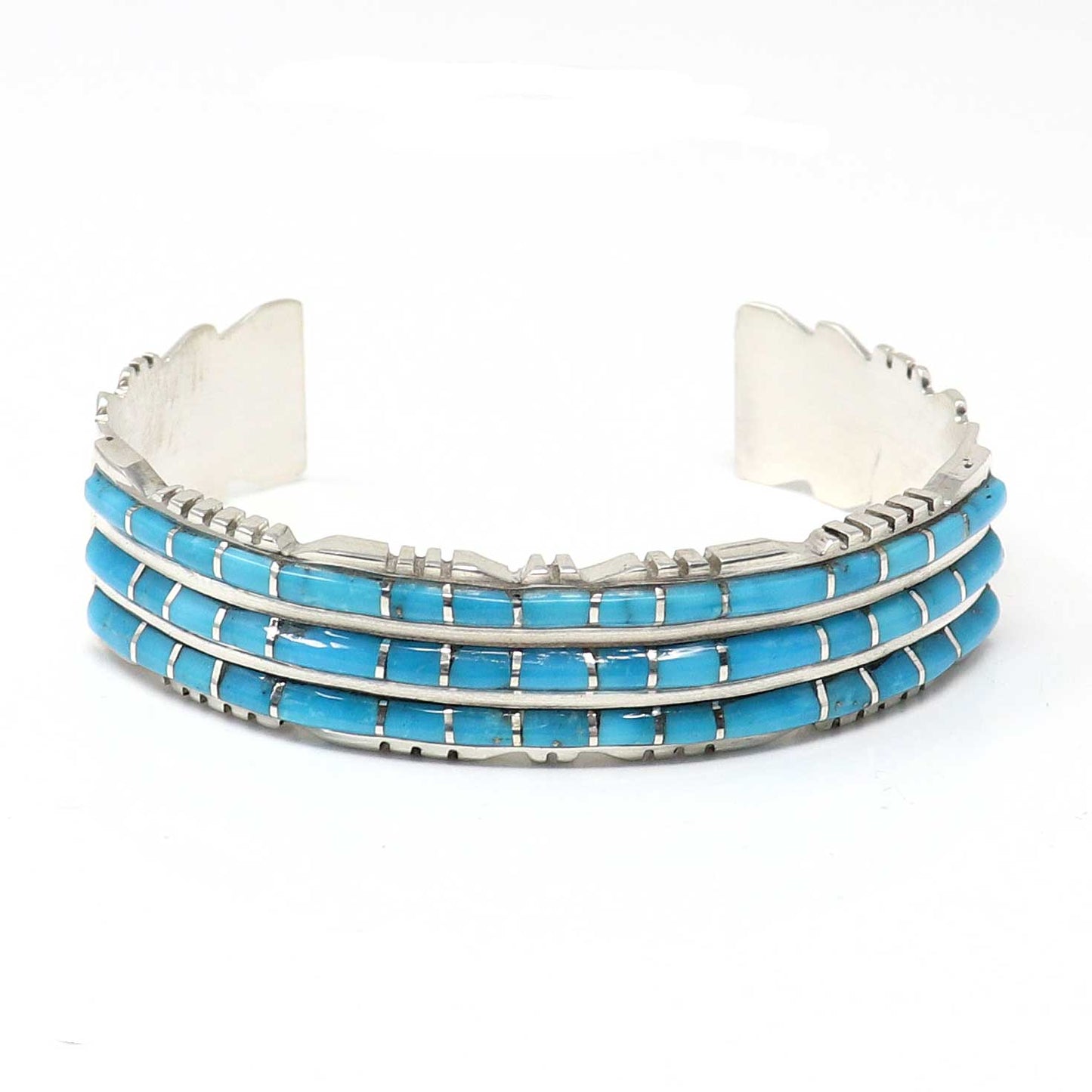 Three Row Sleeping Beauty Turquoise Inlay Bracelet by Lalio