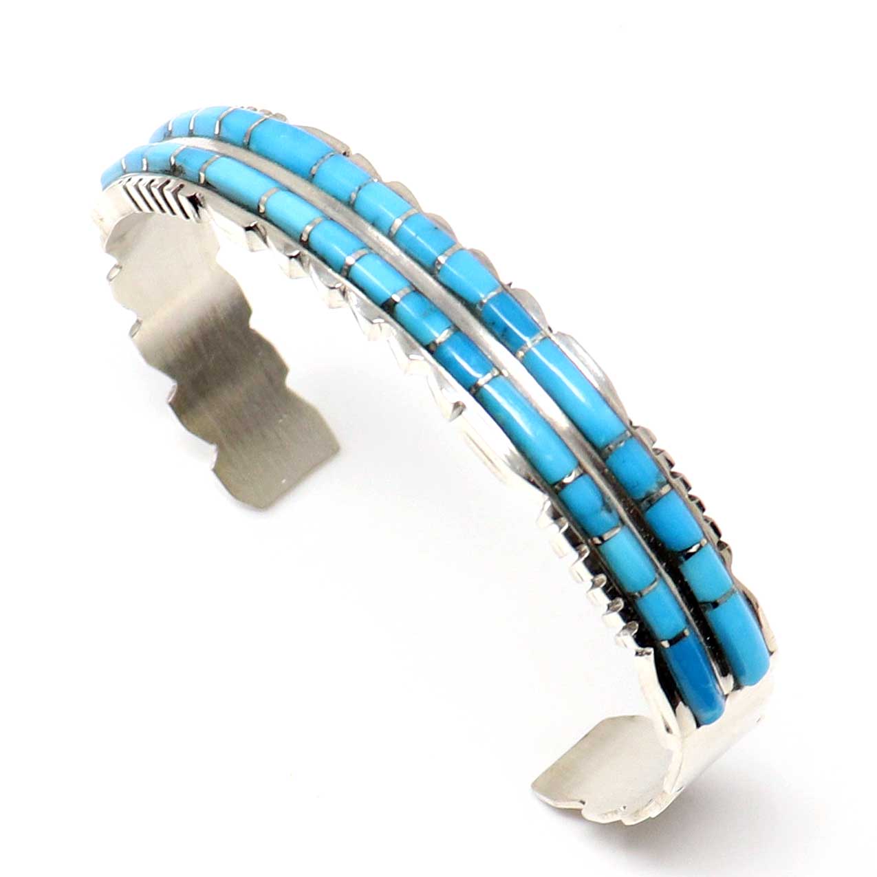 Two Row Sleeping Beauty Turquoise Inlay Bracelet by Lalio