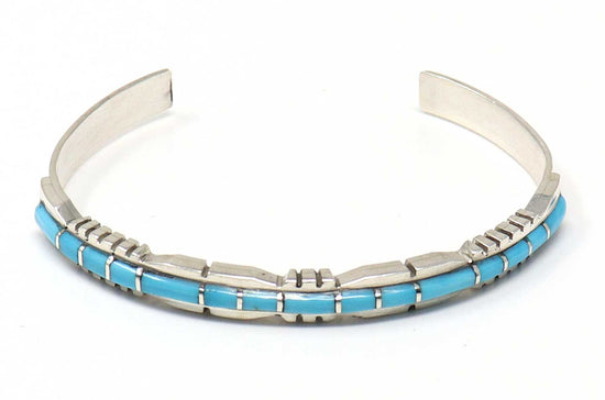 Load image into Gallery viewer, Single Row Sleeping Beauty Turquoise Inlay Bracelet by Lalio
