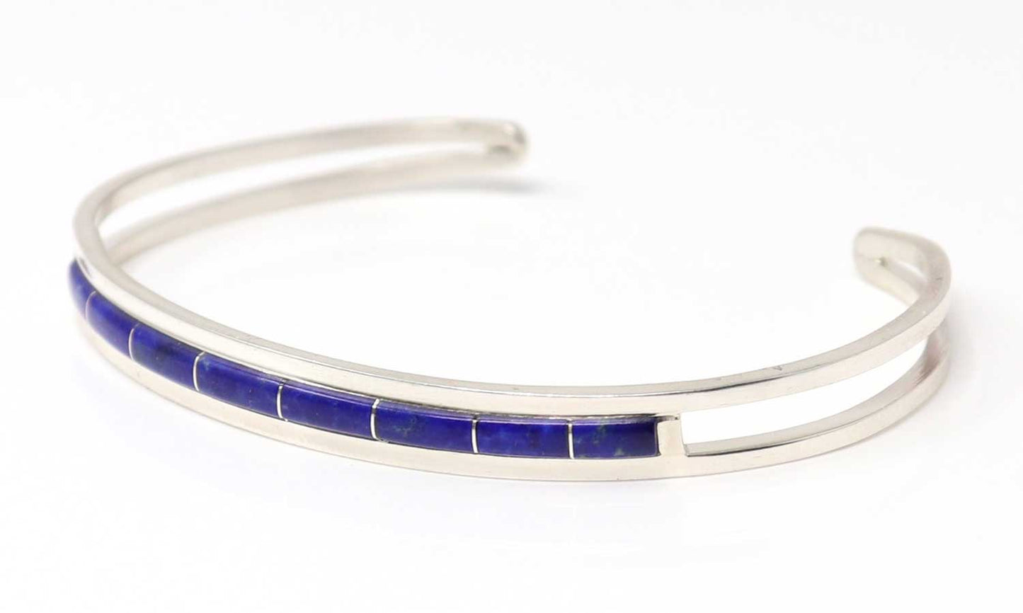 Zuni Single Row Lapis Lazuli Inlay Bracelet By Wallace