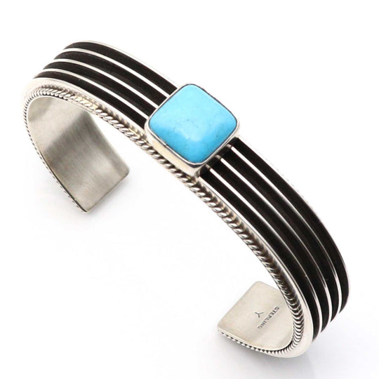 Four Row Contrast Silver and Turquoise Bracelet by Yazzie