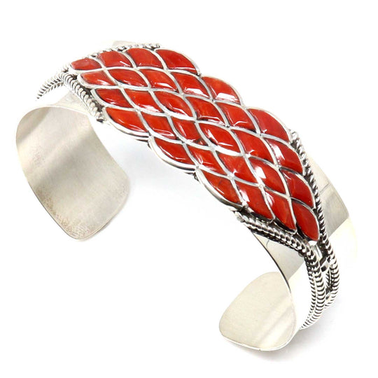 Zuni Coral Inlay Bracelet by Derrick & Lorelia Chavez