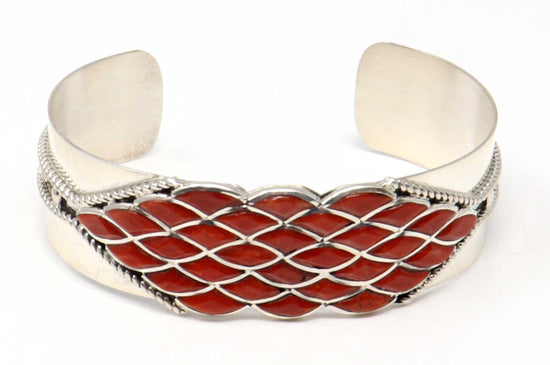 Zuni Coral Inlay Bracelet by Derrick & Lorelia Chavez