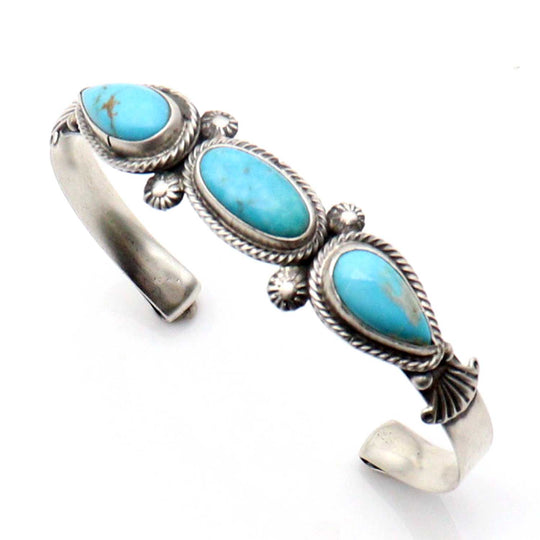 Three Stone Silver Bracelet by Bobby Platero