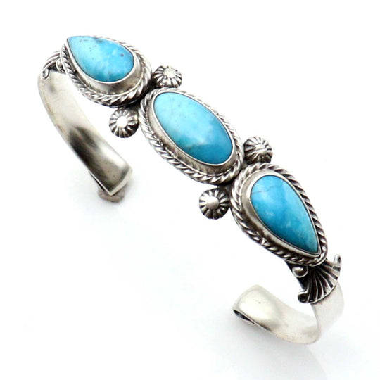 Three Stone Silver Bracelet by Bobby Platero