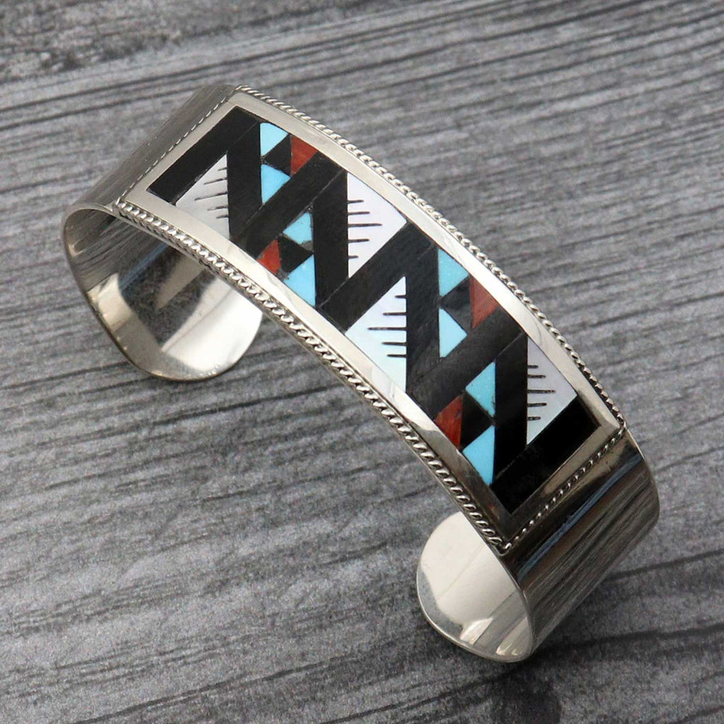 ヴィンテージ！Silver Zuni Style Bangle ブレスレット Sterling Silver Zuni Inlay Bracelet by Leander & Lisa Othole