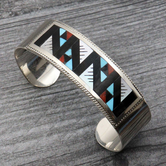 Sterling Silver Zuni Inlay Bracelet by Leander & Lisa Othole