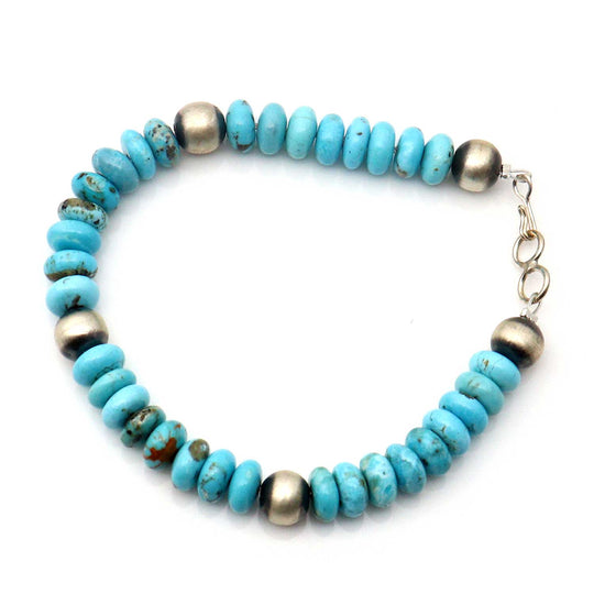 Kingman Turquoise and Silver Bead Bracelet