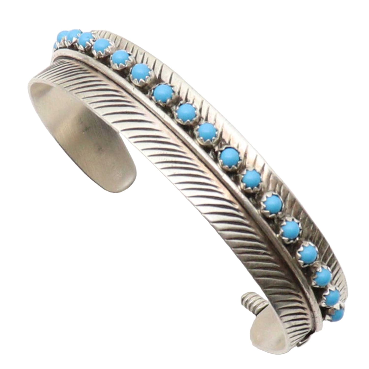 Silver Feather Bracelet With Turquoise by Aaron Davis