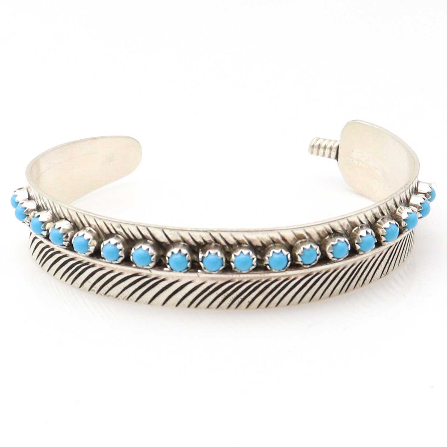 Silver Feather Bracelet With Turquoise by Aaron Davis