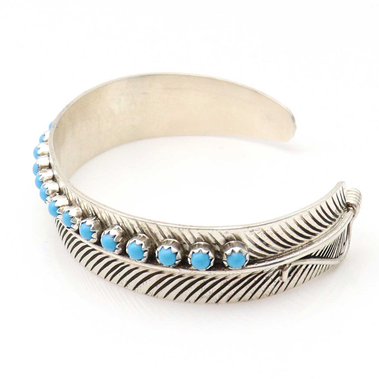 Silver Feather Bracelet With Turquoise by Aaron Davis