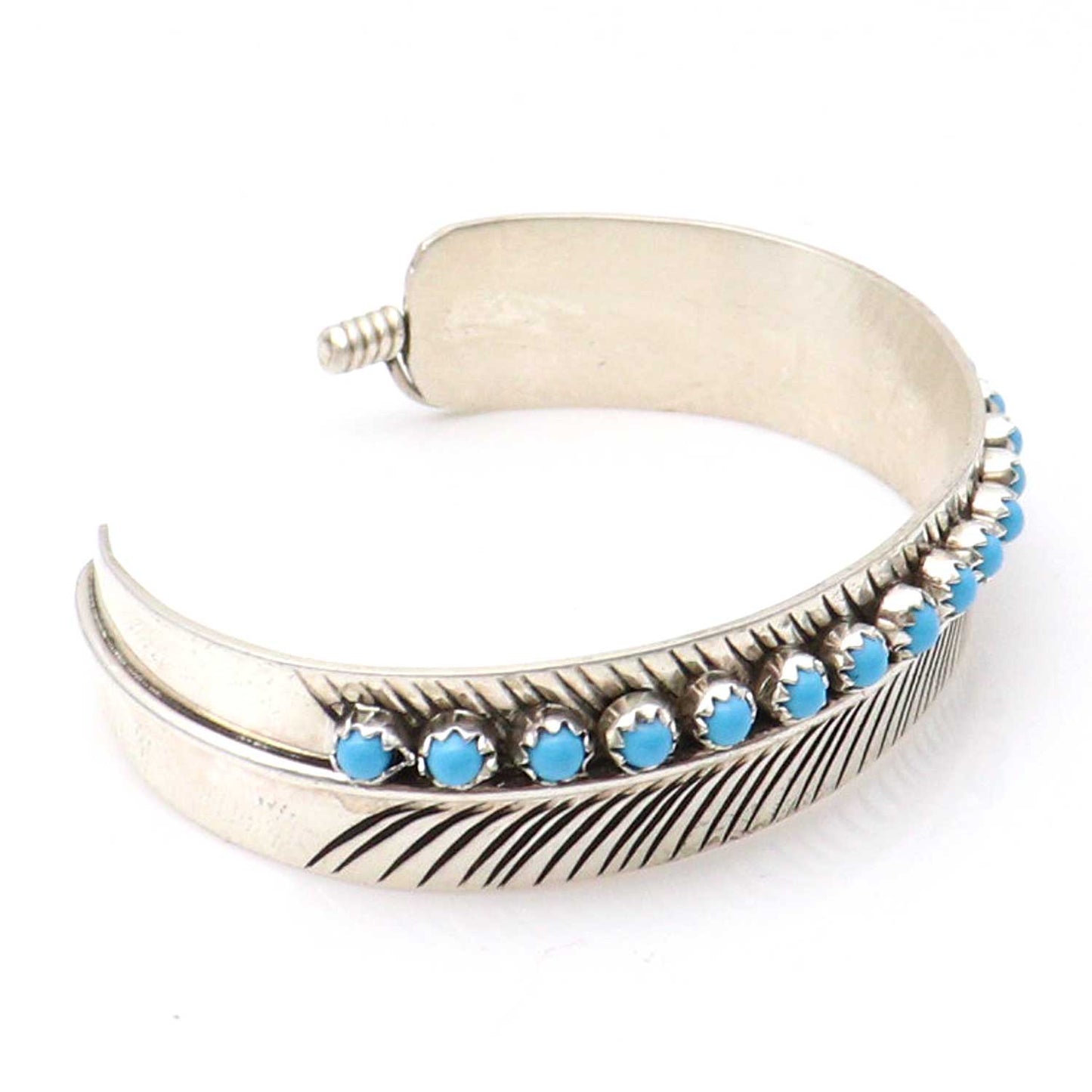 Silver Feather Bracelet With Turquoise by Aaron Davis