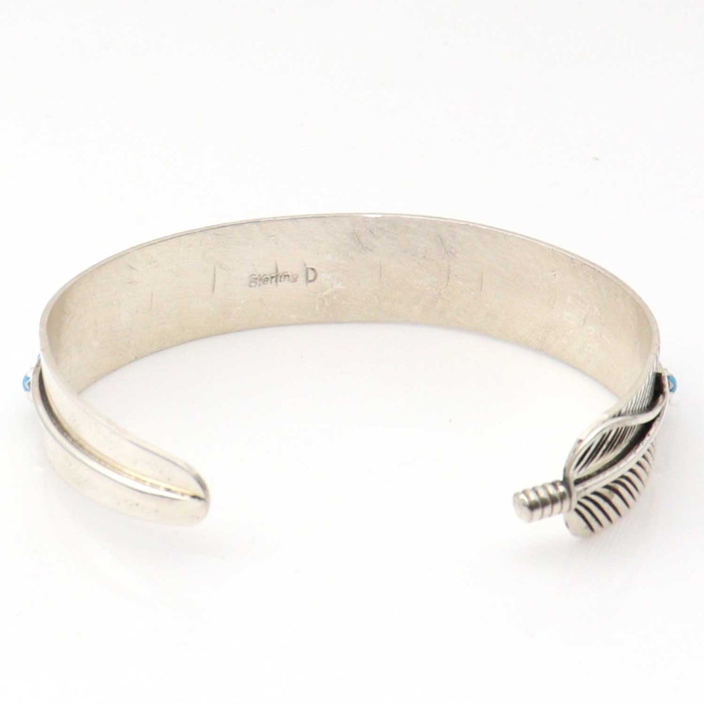 Silver Feather Bracelet With Turquoise by Aaron Davis