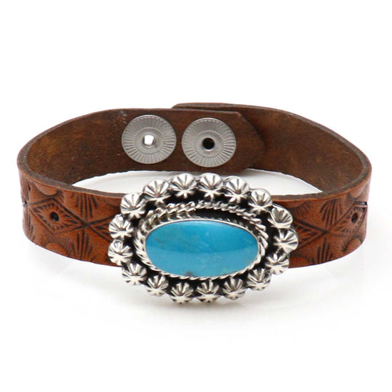 Leather Bracelet With A Single Turquoise Concho by Johnson