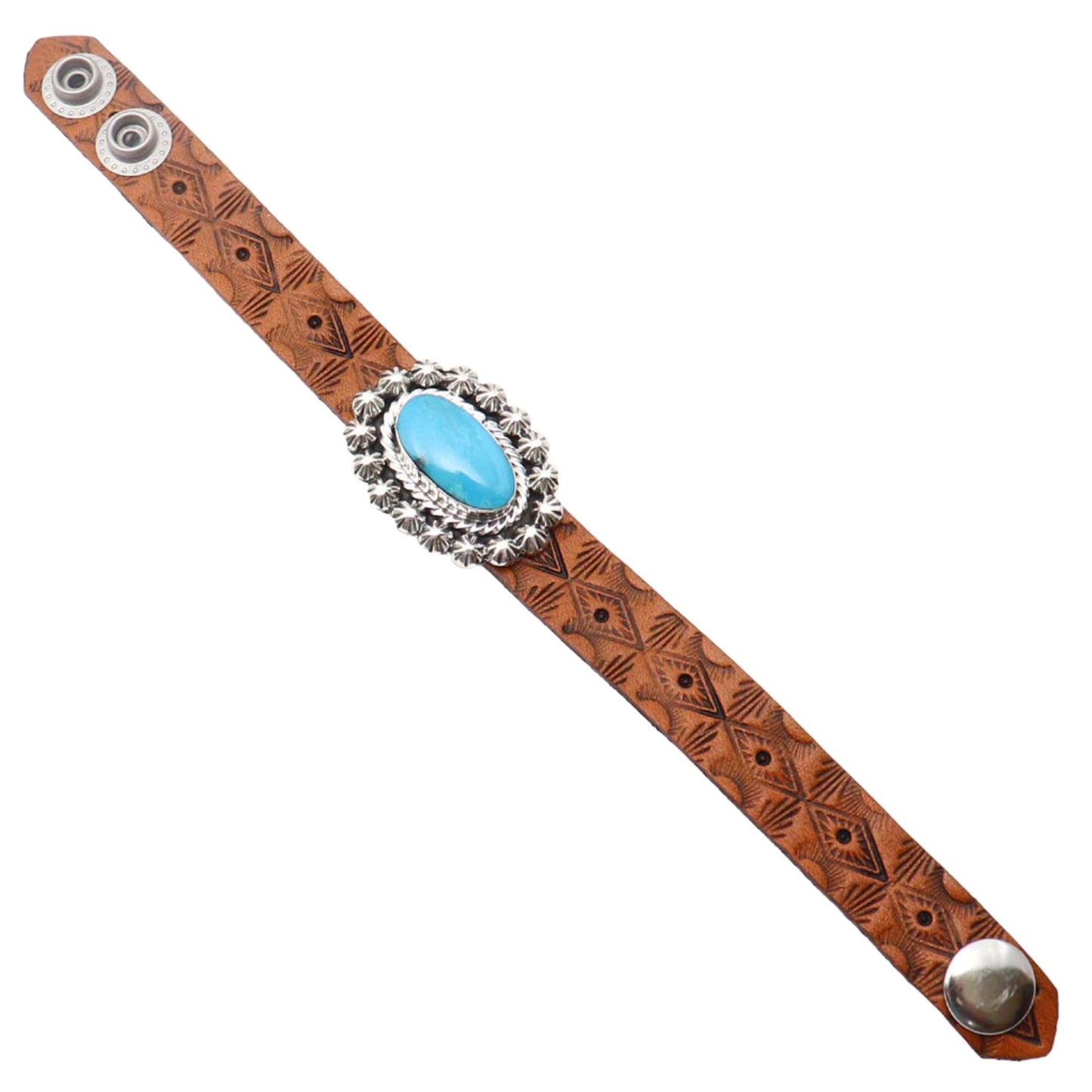 Leather Bracelet With A Single Turquoise Concho by Johnson