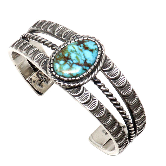 Stamped Silver Bracelet With Pilot Mountain Turquoise
