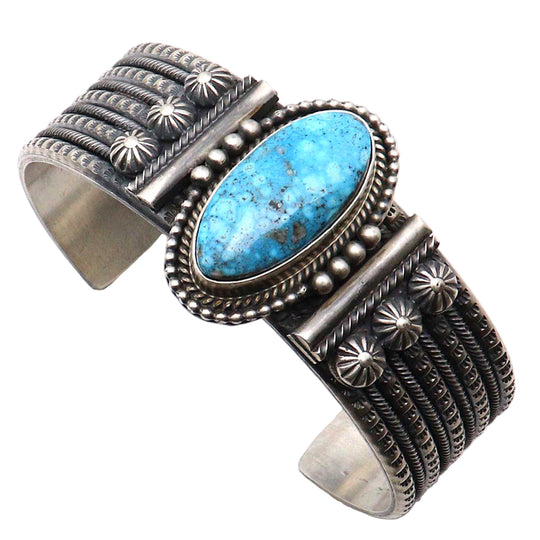 Silver Bracelet Featuring Birdseye Kingman Turquoise By M & R Calladitto