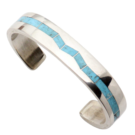 Larry Loretto Turquoise Inlay Silver Bracelet