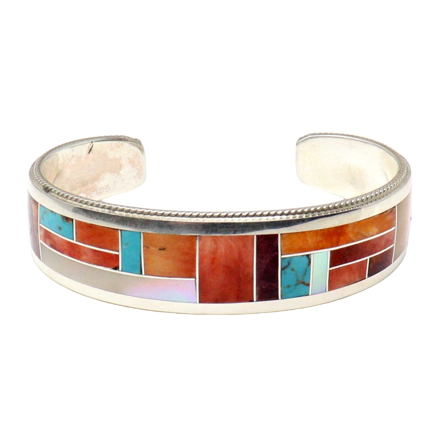Multicolored inlay bracelet on a white background