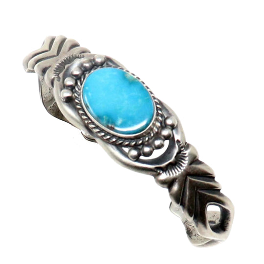 Navajo Silver Cast Bracelet with Turquoise by Bitsui