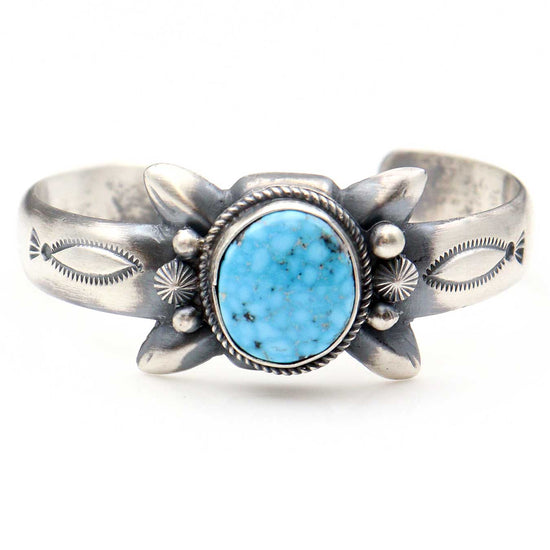 Load image into Gallery viewer, Natural Kingman Birds Eye Turquoise Bracelet by Harrison Bitsui
