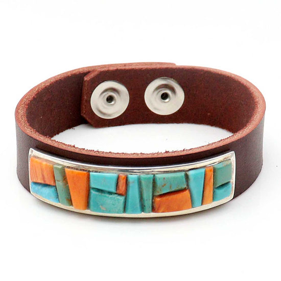 Turquoise & Spiny Oyster Inlaid Medallion Cuff by Yazzie & Peterson