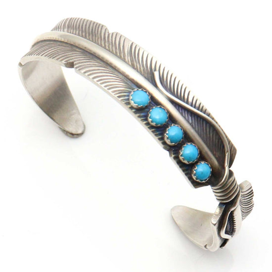 Load image into Gallery viewer, Silver Feather Bracelet With Turquoise by Chris Charley
