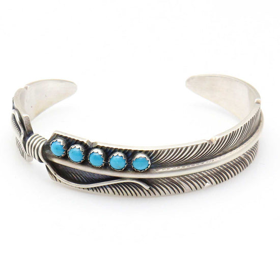 Silver Feather Bracelet With Turquoise by Chris Charley