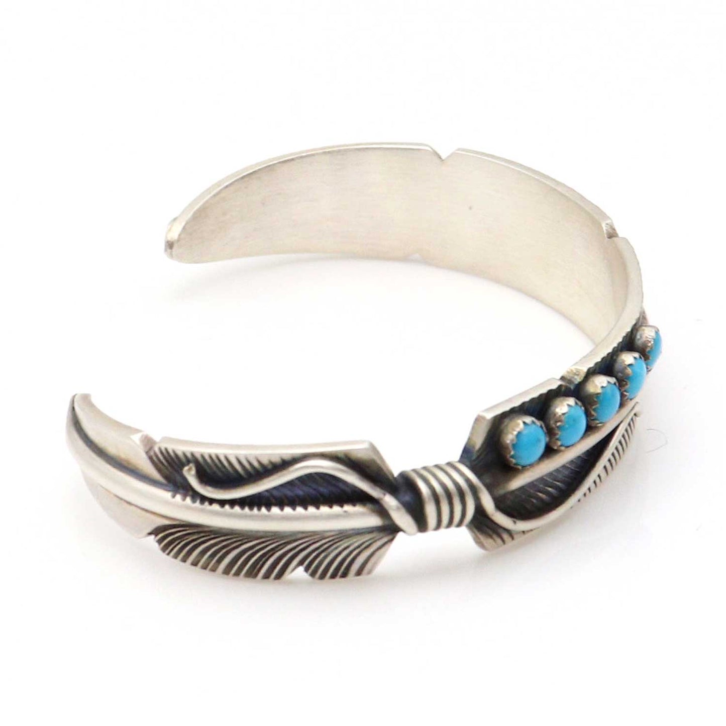 Silver Feather Bracelet With Turquoise by Chris Charley