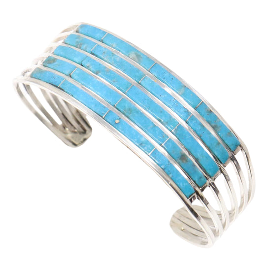 5 Row turquoise Inlay  Silver Bracelet by Jamie Johnson