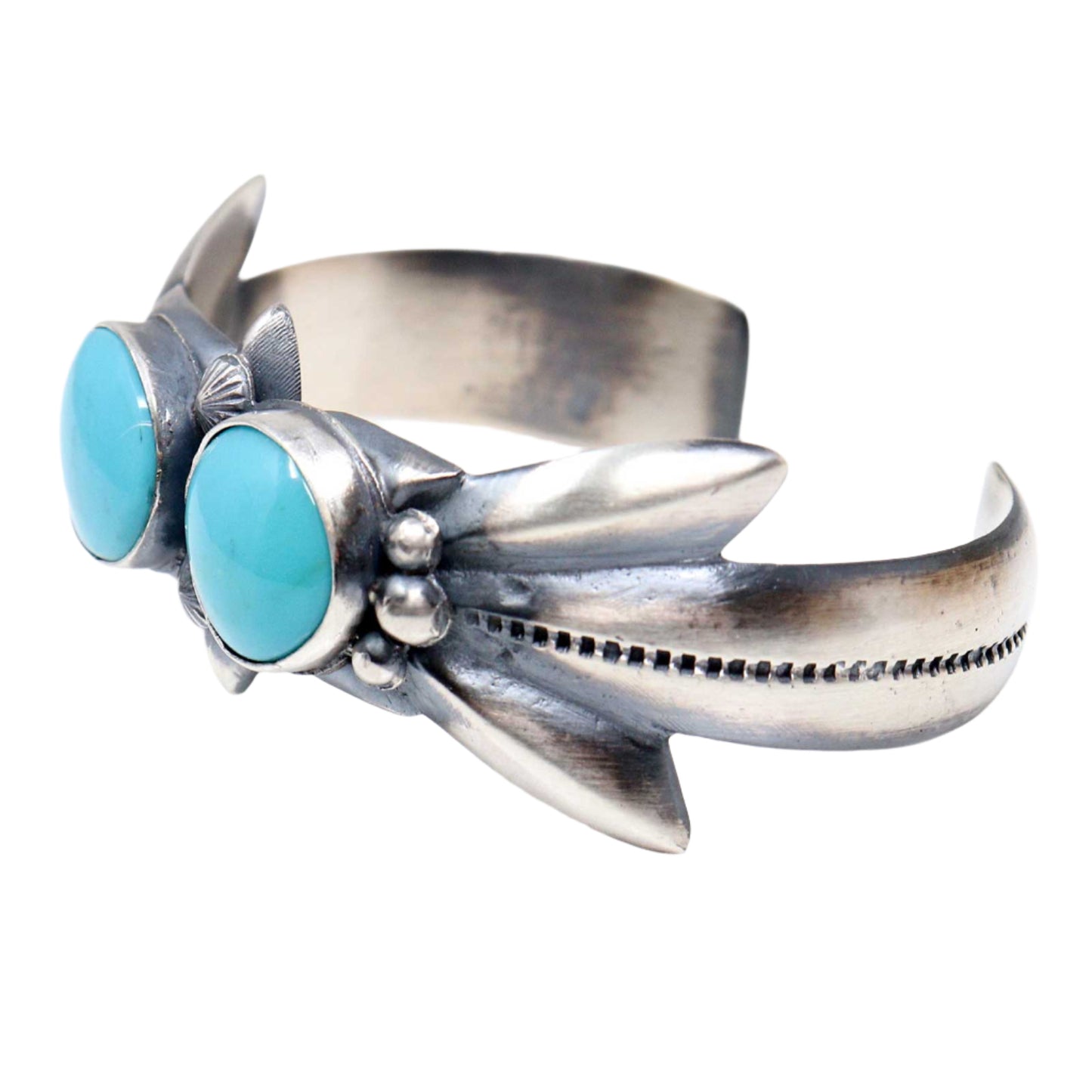 Kingman Turquoise Sandcast Bracelet by Harrison Bitsui