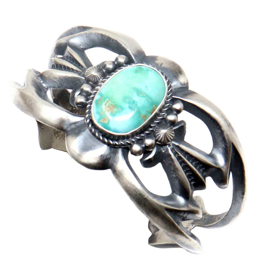 Turquoise Sand Cast Bracelet by Harrison Bitsui