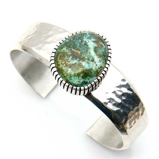 Hammered Ingot Silver Bracelet Featuring Royston Turquoise by Agoodie