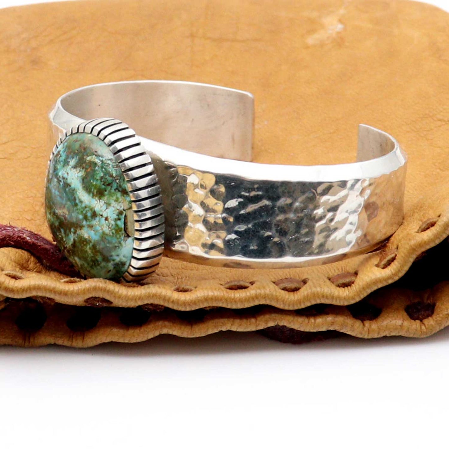 Hammered Ingot Silver Bracelet Featuring Royston Turquoise by Agoodie