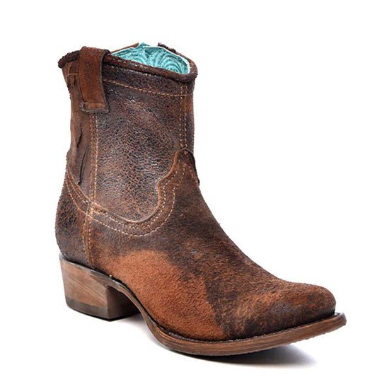 Women's Chocolate Tan Lamb Round Toe Cowboy Bootie With Zipper by Corral
