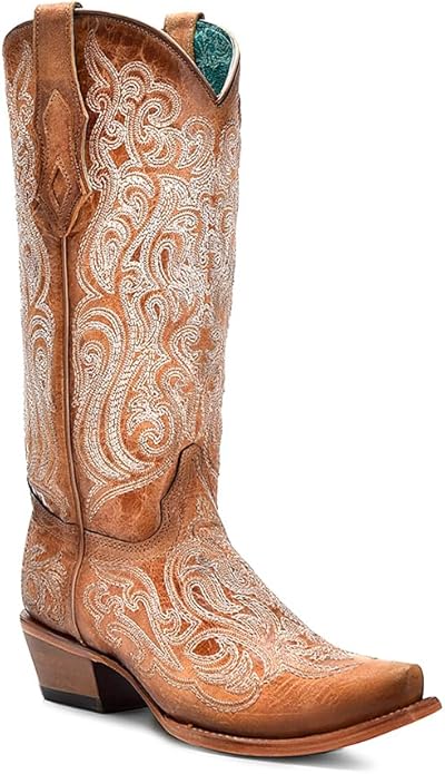 Ladies Crackled Straw Blue Luminescent Embroidery Boots by Corral